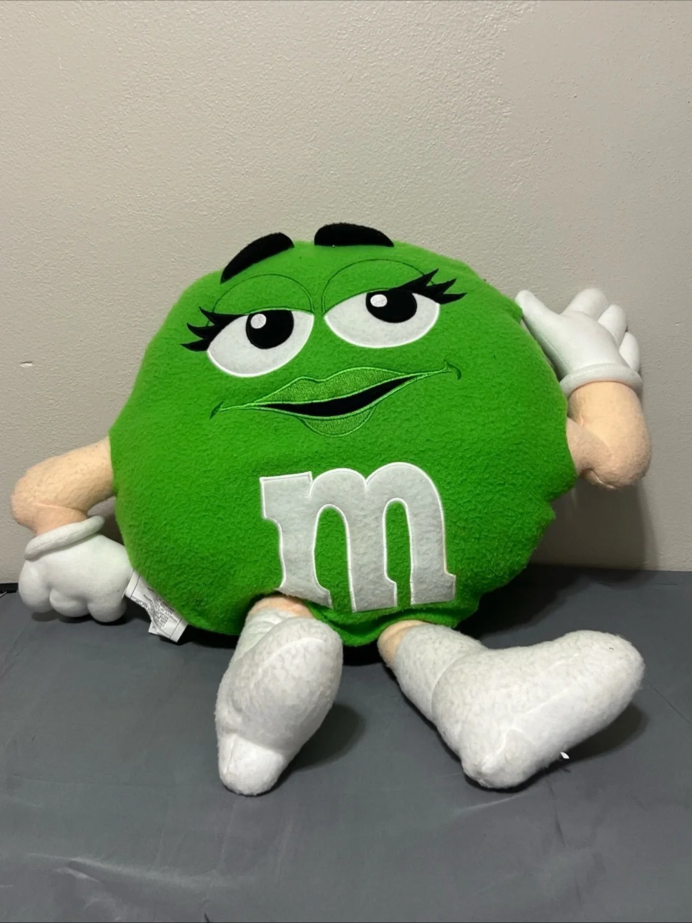 RARE Large Vintage Mars Green M&M Stuffed Plush 2004 White Boots